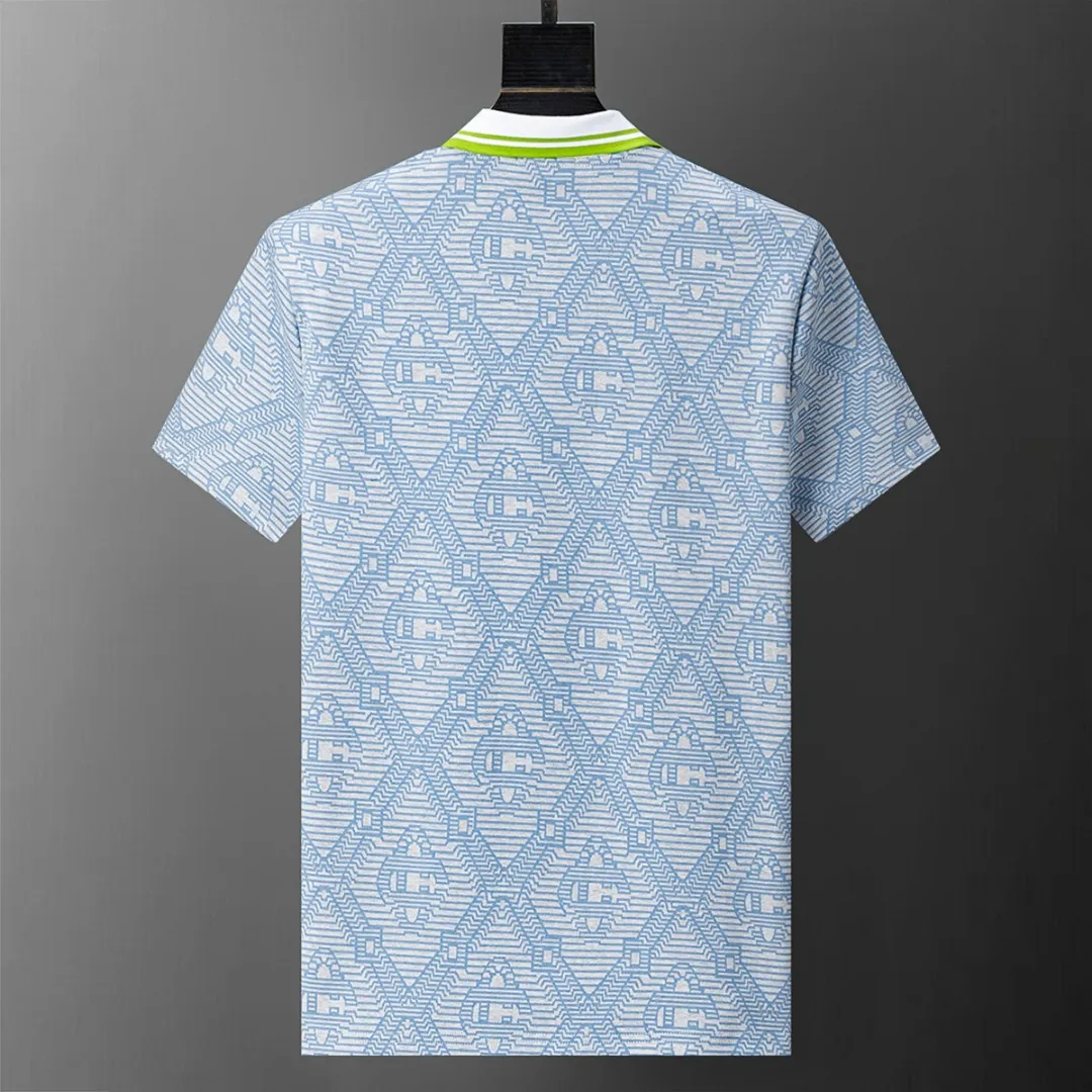 30165# 2026 spring and summer official website New Arrival lapel T-shirt, knitted jacquard fabric is handsome, the fabric is comfortable, the workmanship is rigorous, and the stitching is neat. Good upper body effect·Sizes M-3XL Sky Blue